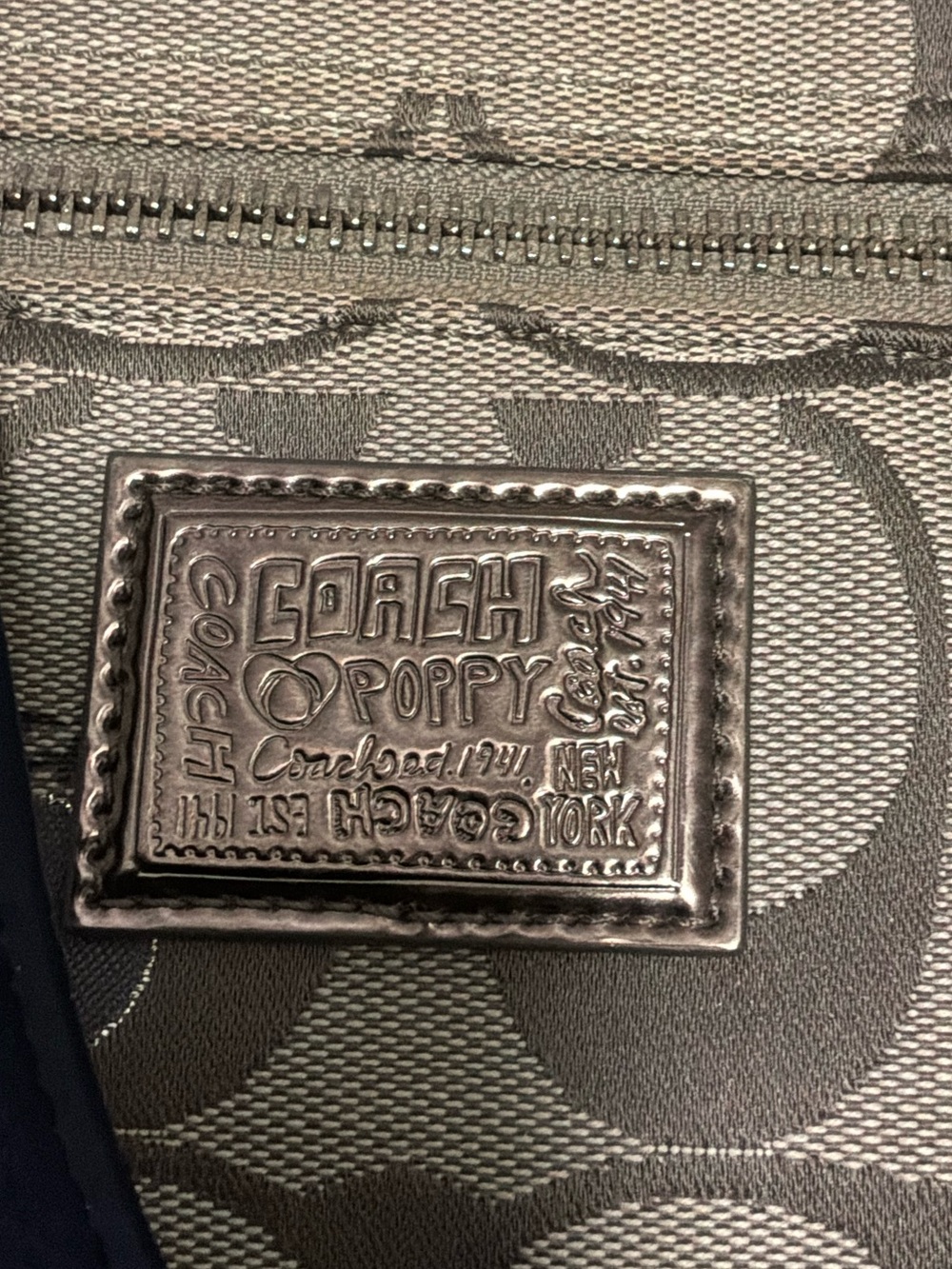Coach Signature Poppy Shoulder Bag in Gray and Navy - Picture 2 of 13